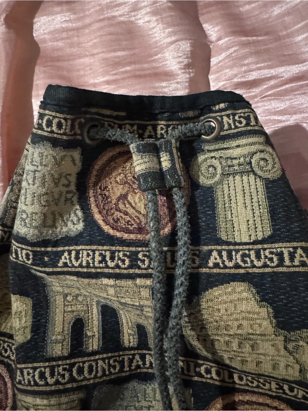 Tapestry Drawstring Backpack - Brown Vintage Roman Print